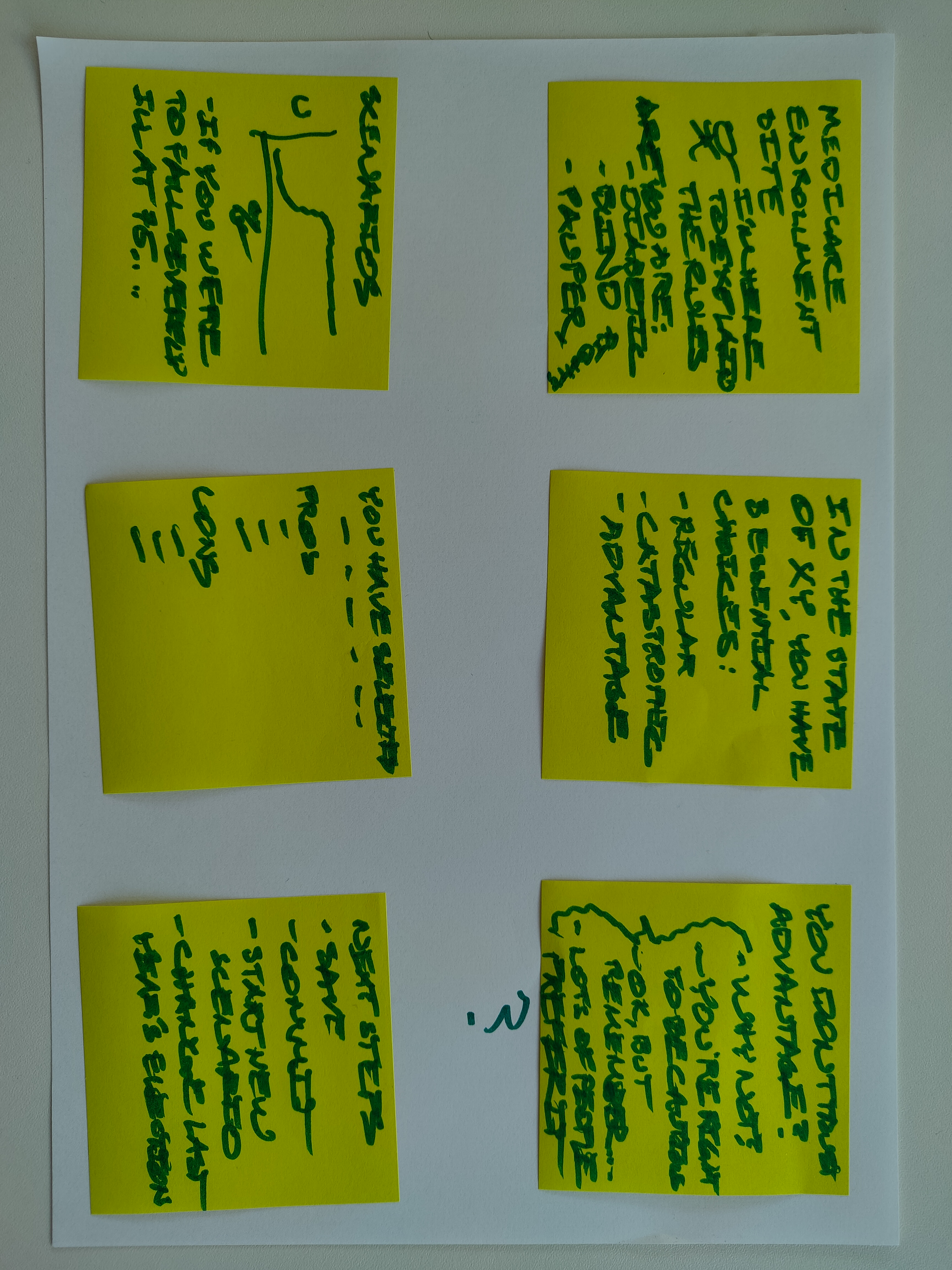 In the third individual storyboard the user is on the medicare enrollment site. They interact with an agent providing their background information: they are blind, diabetic and pauper. Thanks to this information, the agent provides the correct available choices. The agent can also provide explanations on why certain plans are not available for the user. It can produce scenarios to simulate what would happen under certain conditions and provide pros and cons for the plan the user has selected. At the end of the journey the agent presents the next steps.